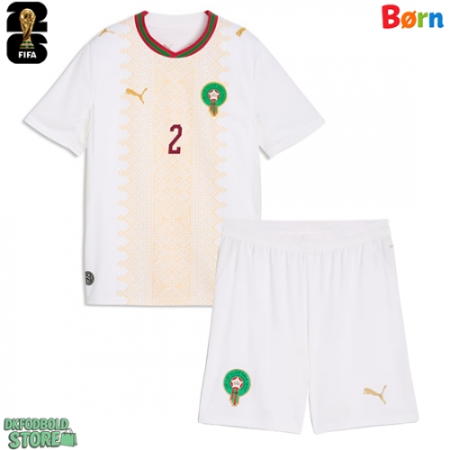 Marokko Achraf Hakimi #2 Replika Babytøj Udebanesæt Børn VM 2026 Kortærmet (+ Korte bukser)